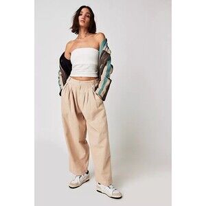 Free People Beige Straight-Leg High-Rise Pants